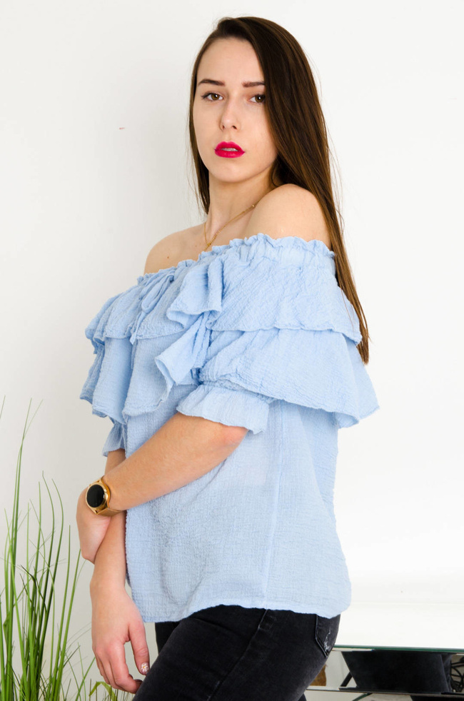 NIEBIESKA MUŚLINOWA BLUZKA HISZPANKA