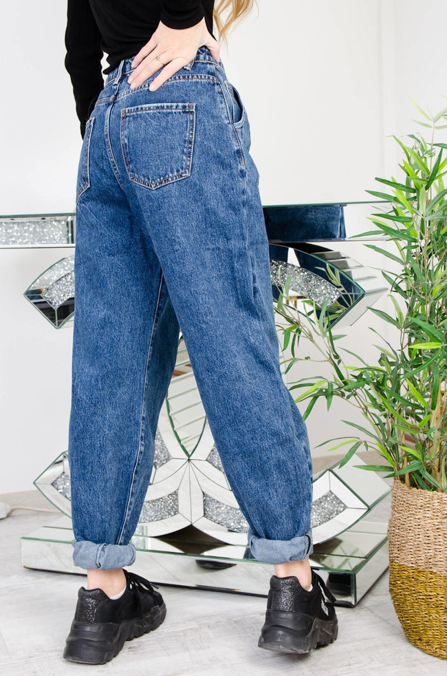 CIEMNE JEANSY SLOUCHY Z WYSOKIM STANEM