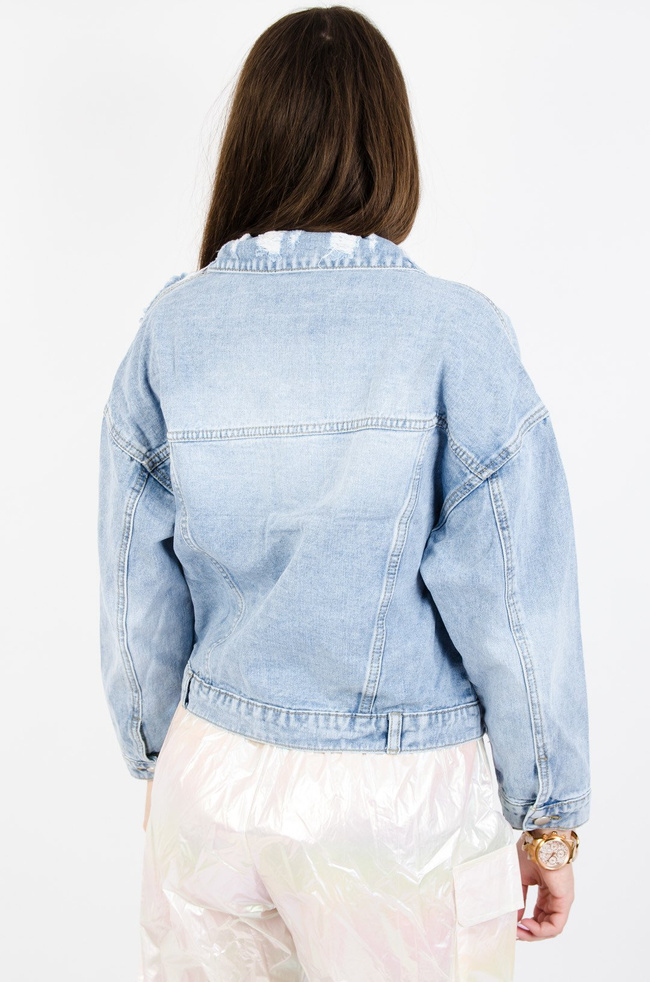 JASNA KURTKA JEANSOWA Z CEKINOWYMI KIESZENIAMI