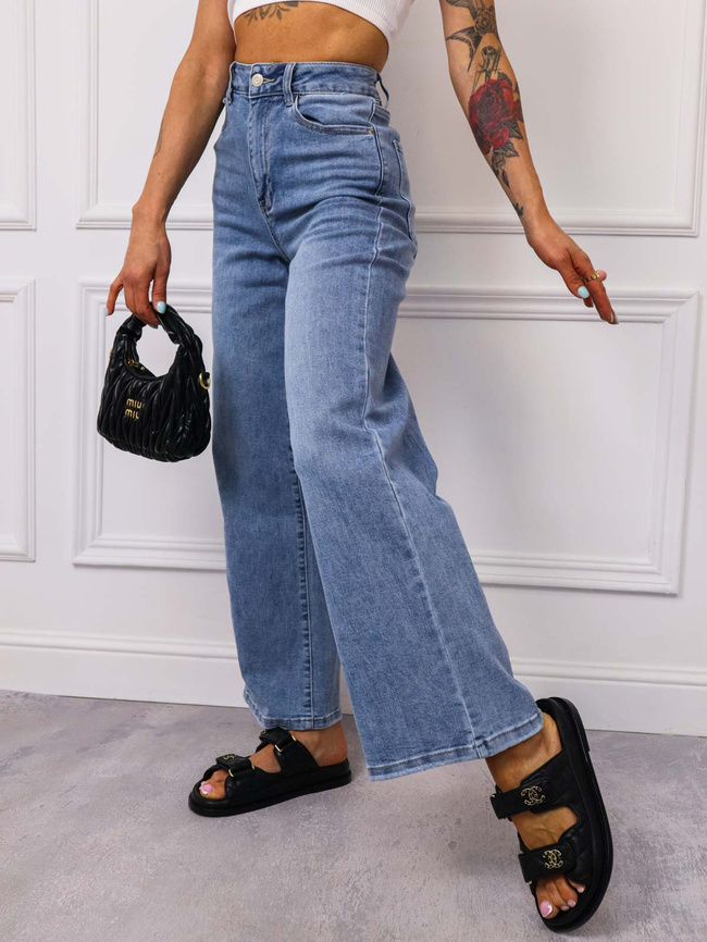 SPODNIE JEANSOWE Z ROZSZERZANYMI NOGAWKAMI I WYSOKIM STANEM