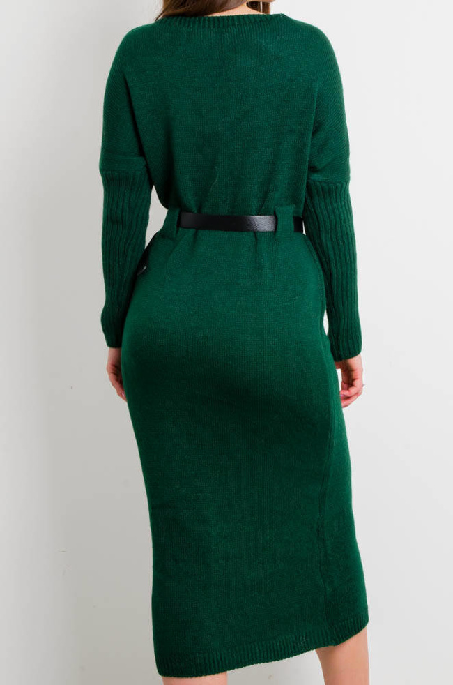 DŁUGA SUKIENKA SWETERKOWA Z PASKIEM