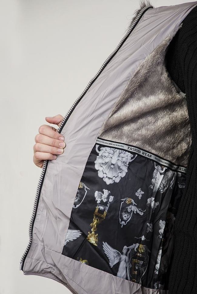 Ocieplana szara asymetryczna kurtka