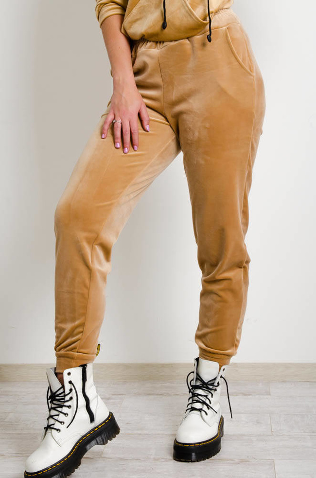 BRĄZOWE WELUROWE SPODNIE DRESOWE