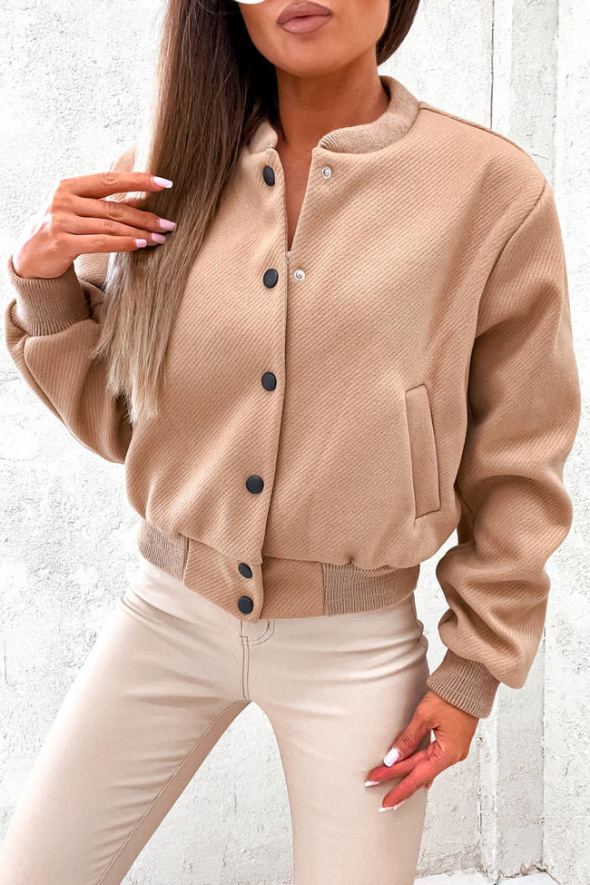 KURTKA OVERSIZE BOMBERKA ZAPINANA NA GUZIKI- BRĄZOWA