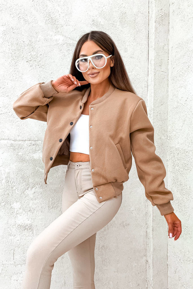 KURTKA OVERSIZE BOMBERKA ZAPINANA NA GUZIKI- BRĄZOWA