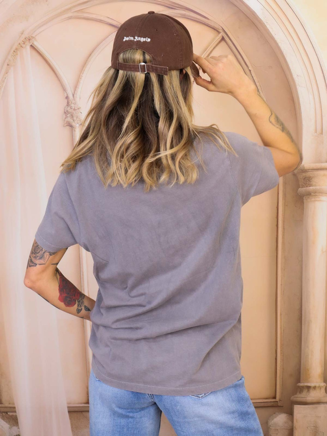 SZARY DEKATYZOWANY T-SHIRT Z PRINTEM