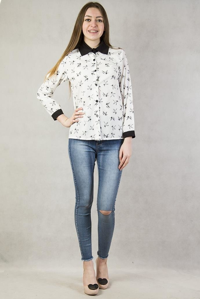 Koszula ekri ze sztampą w czaple