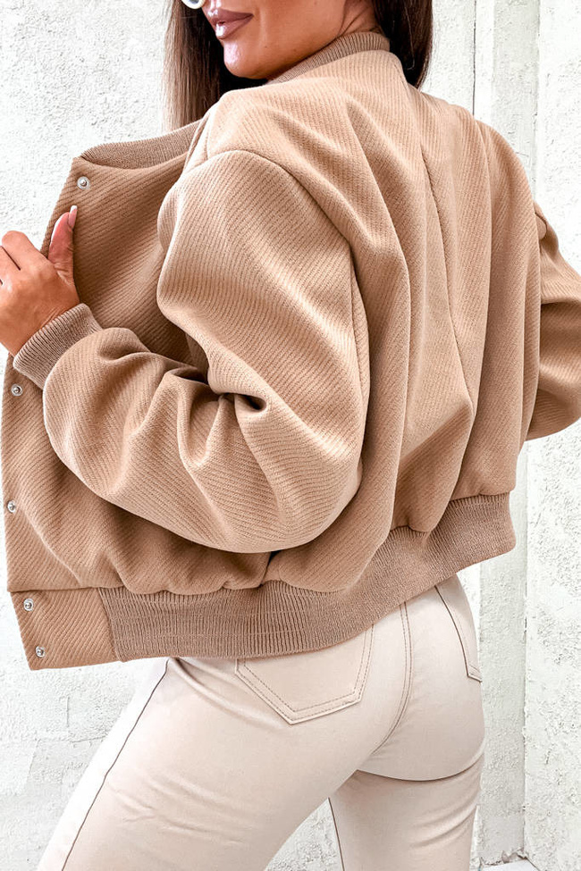 KURTKA OVERSIZE BOMBERKA ZAPINANA NA GUZIKI- BRĄZOWA