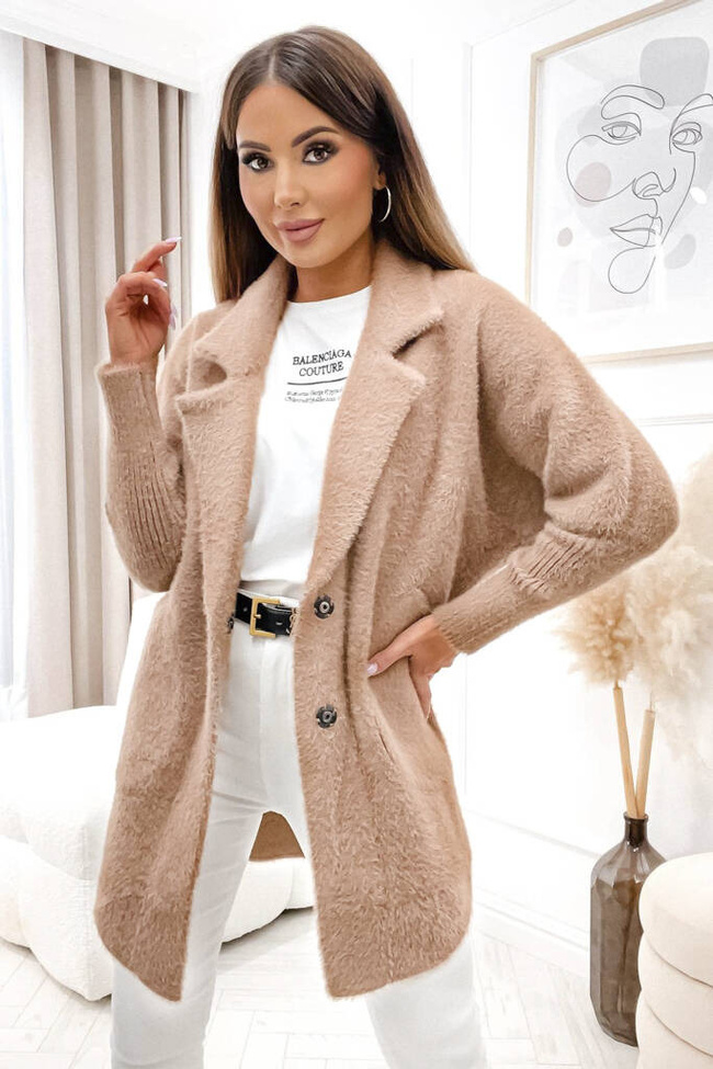 PŁASZCZ DŁUGI WEŁNIANY ALPAKA- BRĄZOWY