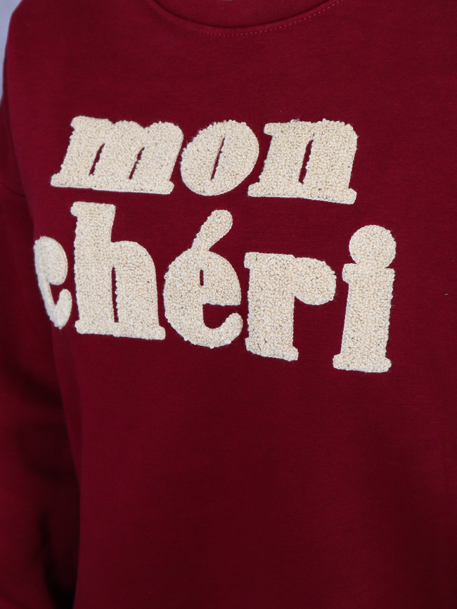 BLUZA Z NAPISEM MON CHERI- BORDOWA