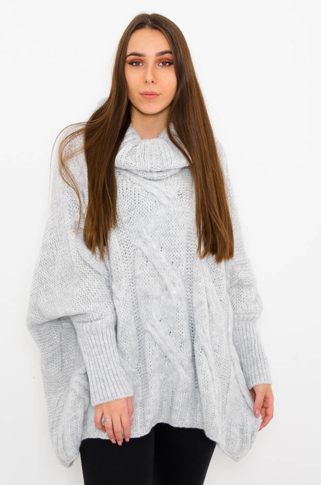 SZARY ASYMETRYCZNY SWETER- NIETOPERZ 