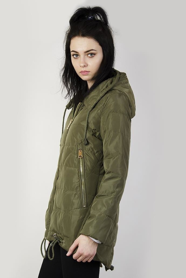 Kurtka khaki przedłużana, ze ściągaczem na dole