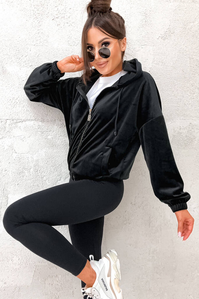 BLUZA ZAMSZOWA Z OZDOBNYM ZAMKIEM- CZARNA