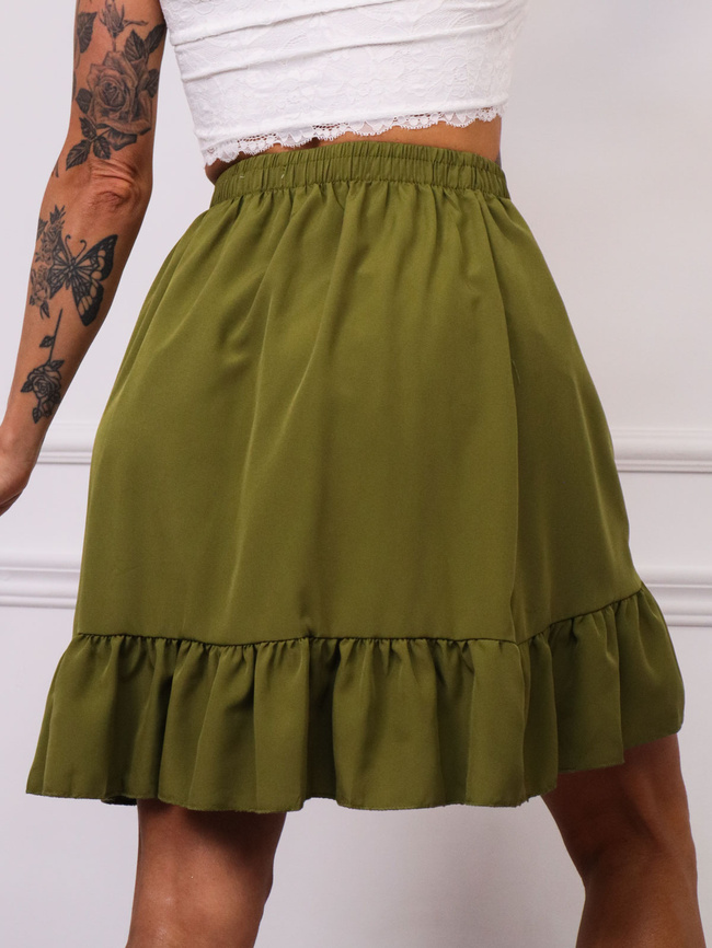 SPÓDNICA Z FALBANAMI WIĄZANA W PASIE- ZIELONA