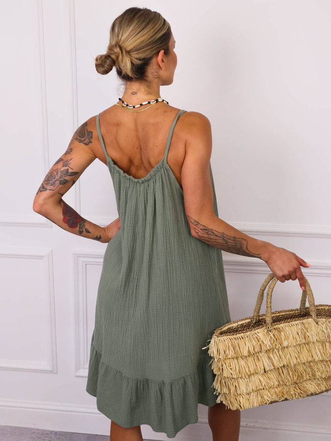 SUKIENKA MINI MUŚLNOWA NA RAMIĄCZKA Z FALBANĄ- ZIELONA