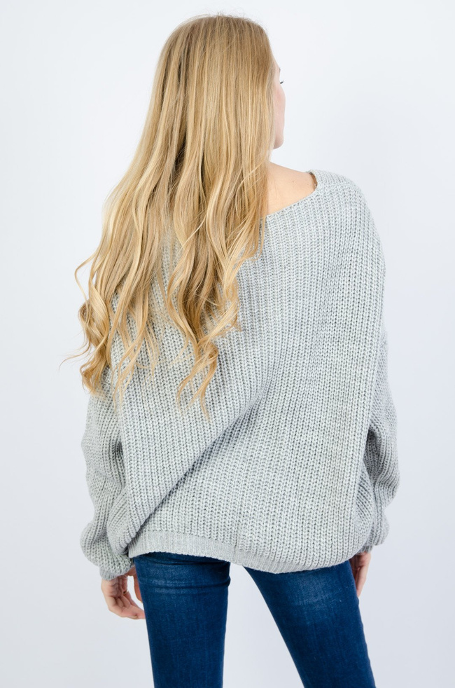 SZARY SWETER PRZEPLATANY SREBRNĄ NITKĄ