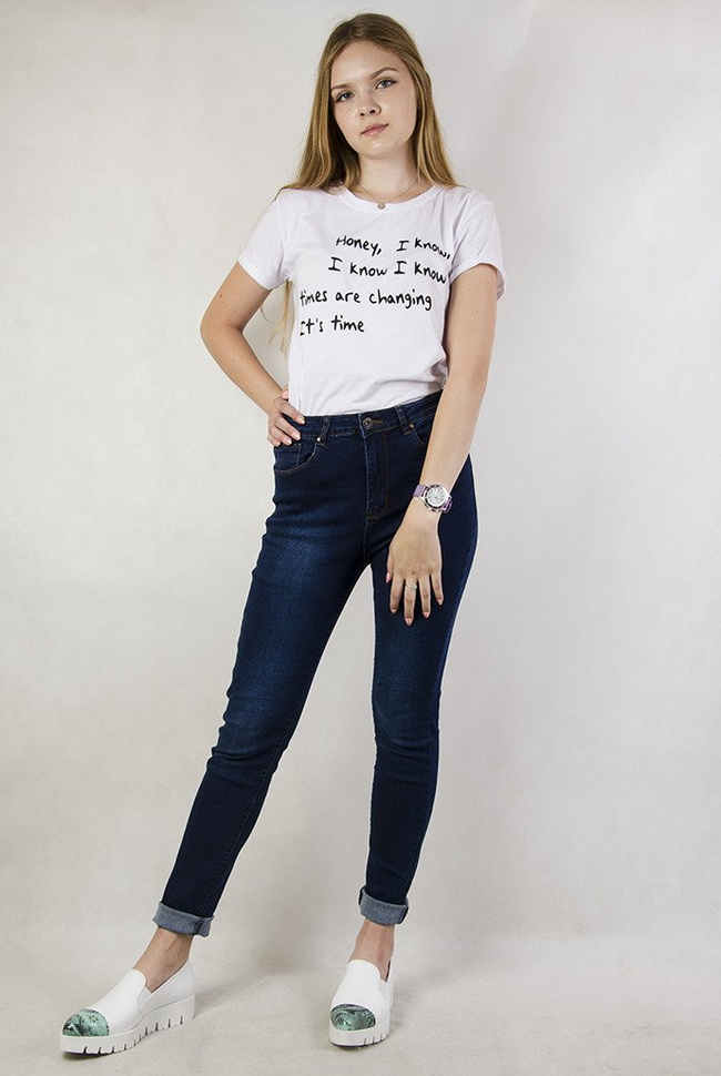 (ROZMIARY M-4XL) Spodnie jeansowe z wysokim stanem