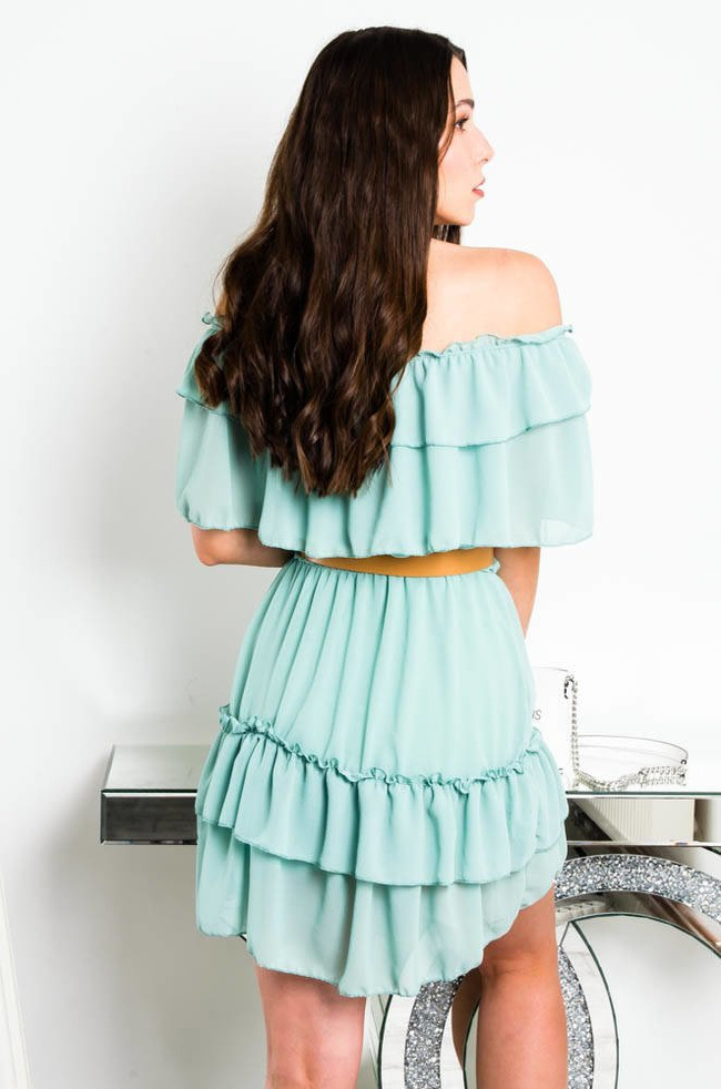 ZIELONA SUKIENKA HISZPANKA Z GUMĄ W PASIE