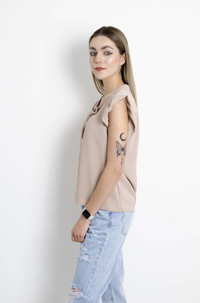 BLUZKA Z WIĄZANIEM BEŻOWA