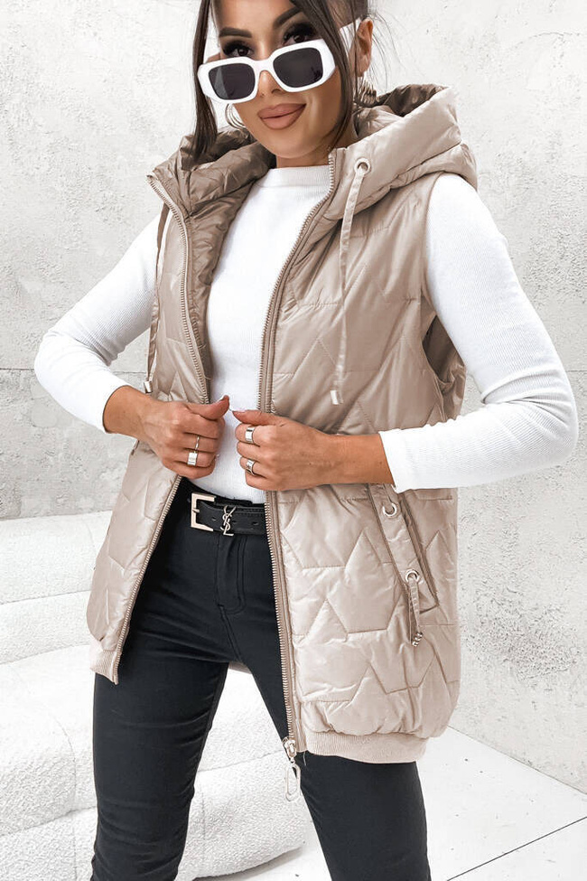 BEŻOWA KAMIZELKA Z ASYMETRYCZNYM TYŁEM