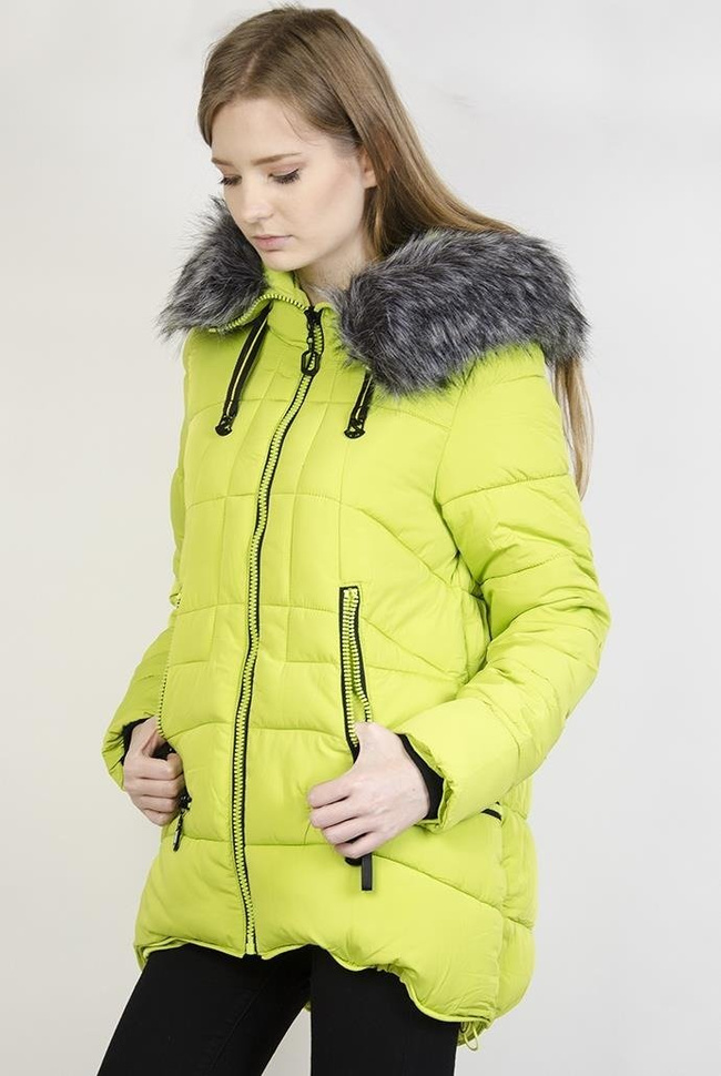 Ocieplana limonkowa asymetryczna kurtka