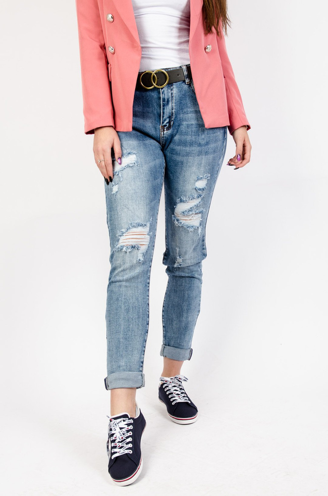 JASNE SPODNIE JEANSOWE Z PRZETARCIAMI - WYSOKI STAN