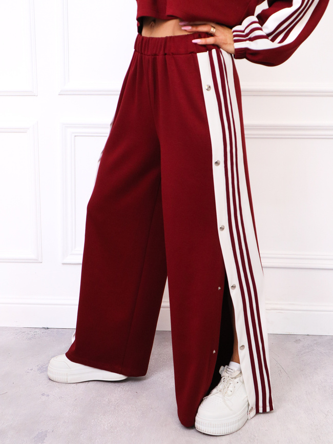 KOMPLET MASEŁKO BLUZA Z NASZYWKĄ+ SPODNIE ZAPINANE PO BOKACH- BORDOWY