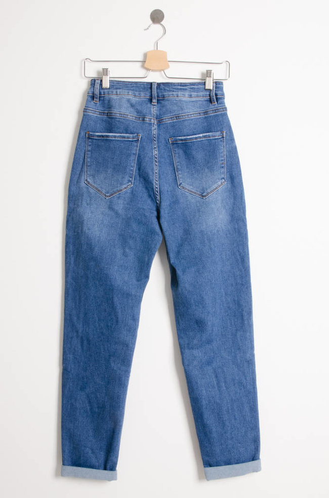 SPODNIE JEANSOWE MOM STRETCH Z WYSOKIM STANEM- NIEBIESKIE