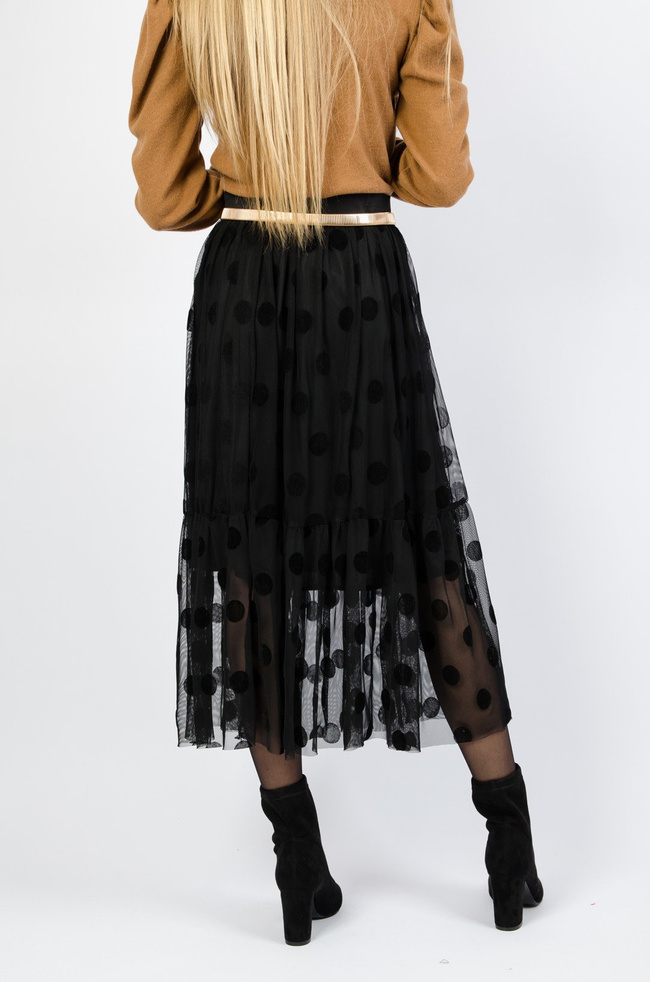 CZARNA TIULOWA SPÓDNICA W KROPKI