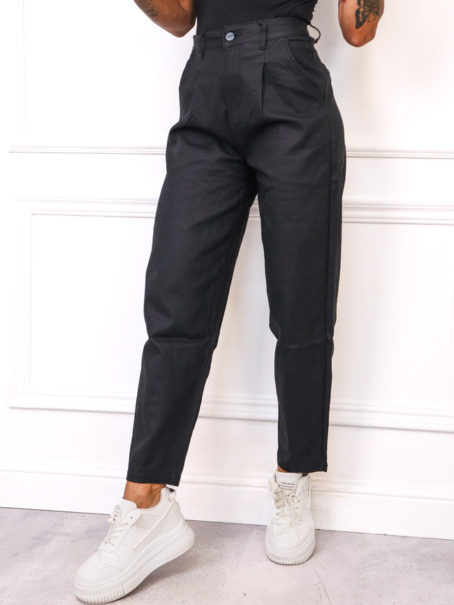 SPODNIE WOSKOWANE MOM FIT- CZARNE
