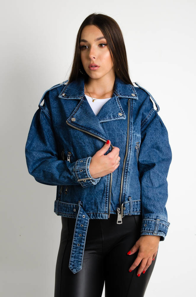 JEANSOWA KURTKA BIKER W KOLORZE GRANATU