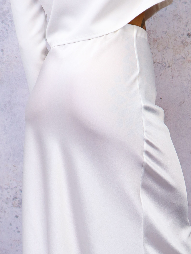 SATYNOWA SPÓDNICA Z GUMKĄ W PASIE - BIAŁA