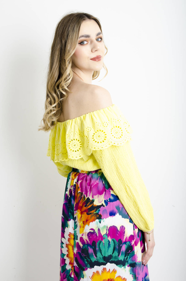 BLUZKA HISZPANKA Z KORONKĄ - ŻÓŁTA