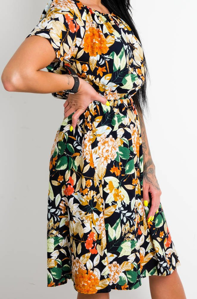 GRANATOWA SUKIENKA HISZPANKA W KWIATY 