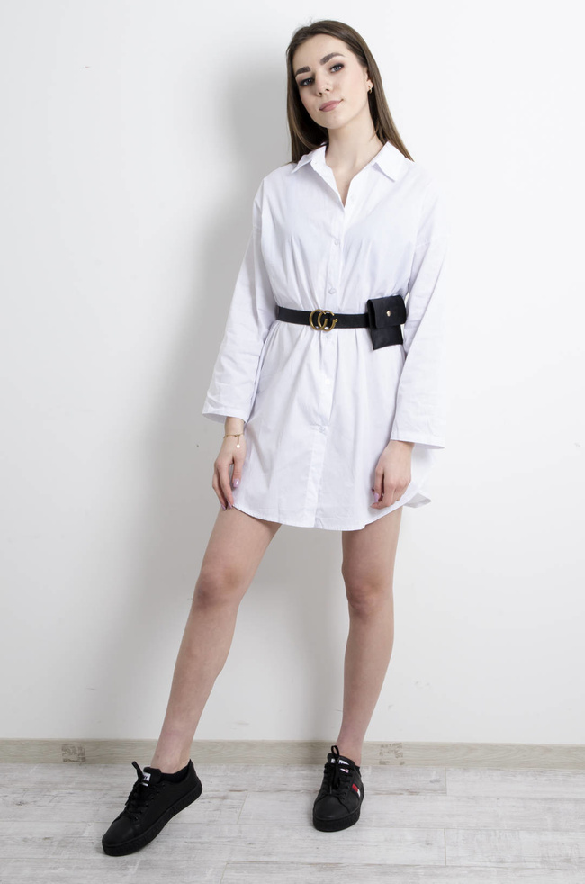 KOSZULA DŁUGA Z PASKIEM I SASZETKĄ- BIAŁA