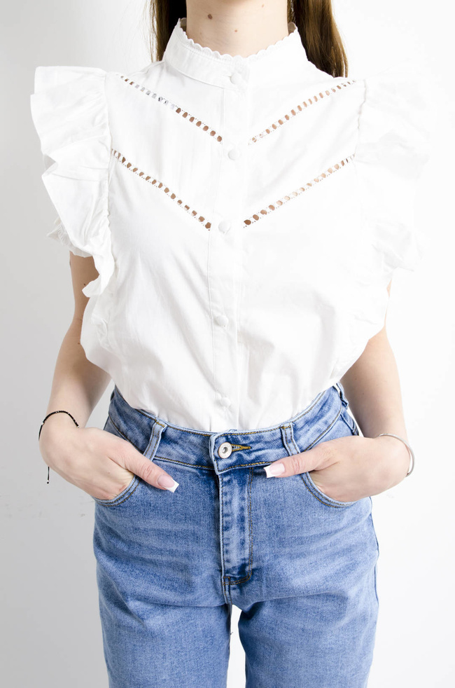 BLUZKA KOSZULOWA Z BUFIASTYMI RĘKAWAMI