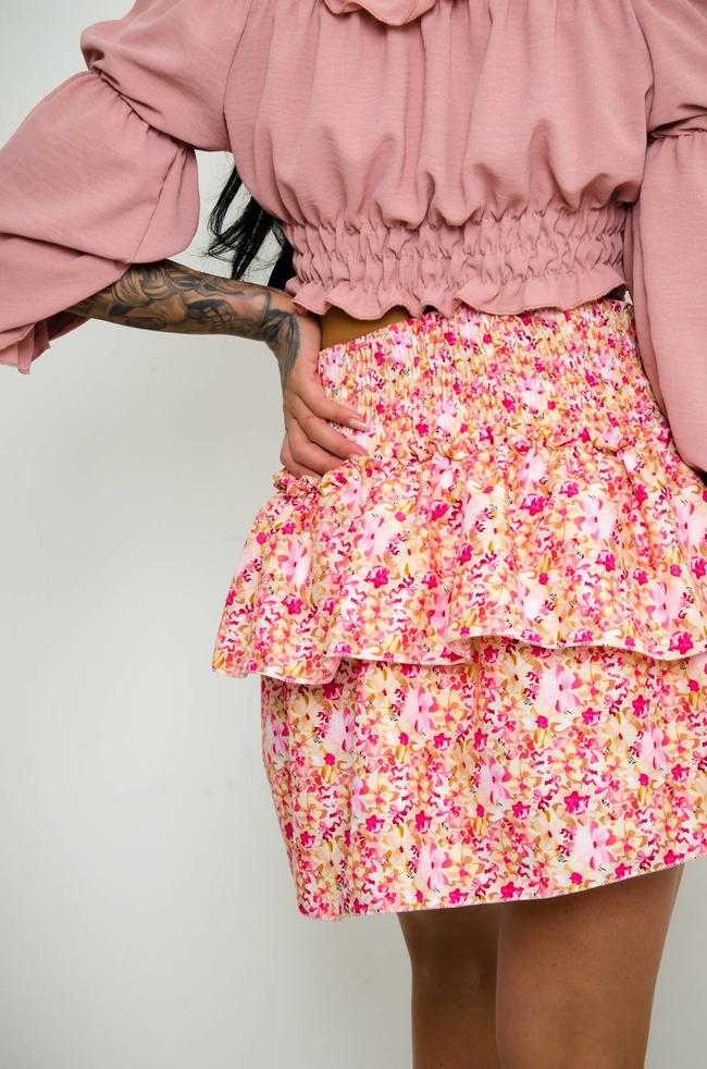 SPÓDNICA MINI W KWIATY Z FALBANAMI