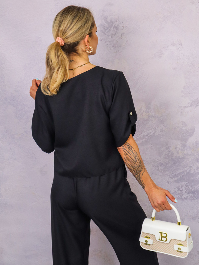 KOMPLET MATERIAŁOWY BLUZKA+ SPODNIE- CZARNY