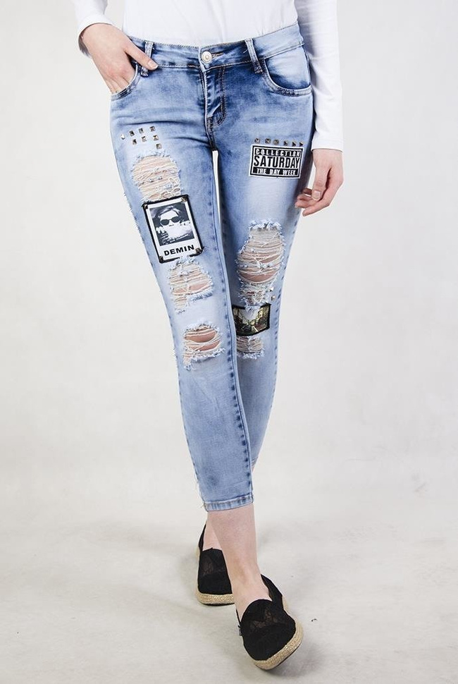 Spodnie jeansowe 7/8 z naszywkami