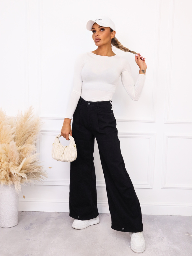 SPODNIE JEANSOWE BAGGY Z NAGAWKĄ ZAPINANĄ NA ZATRZASK-CZARNE