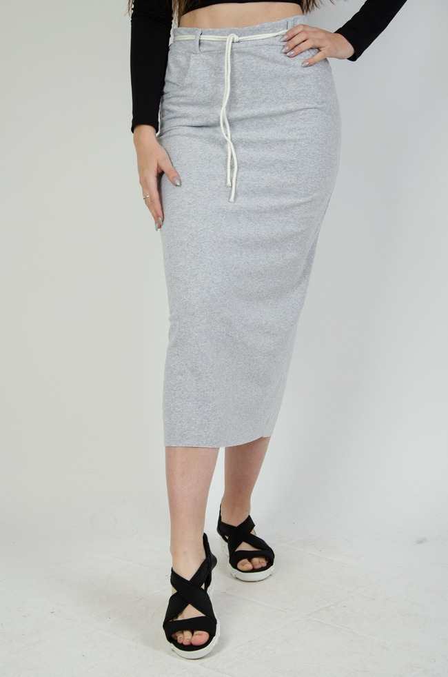 Szara długa spódnica z kieszeniami