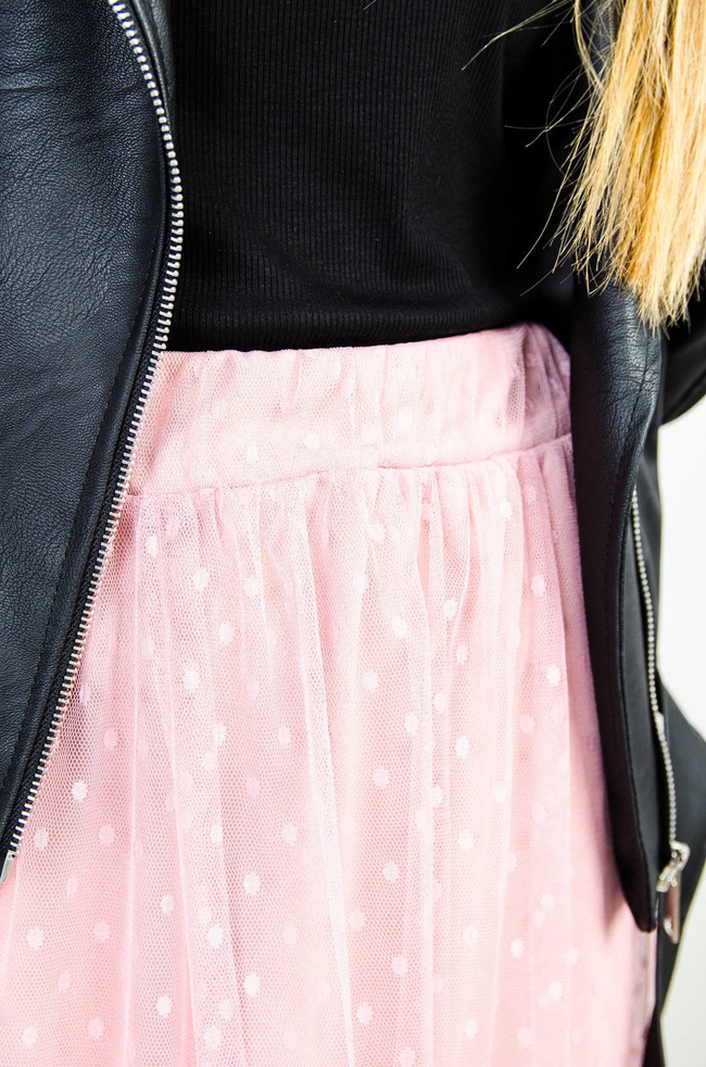 RÓŻOWA SPÓDNICA MIDI  Z TIULEM