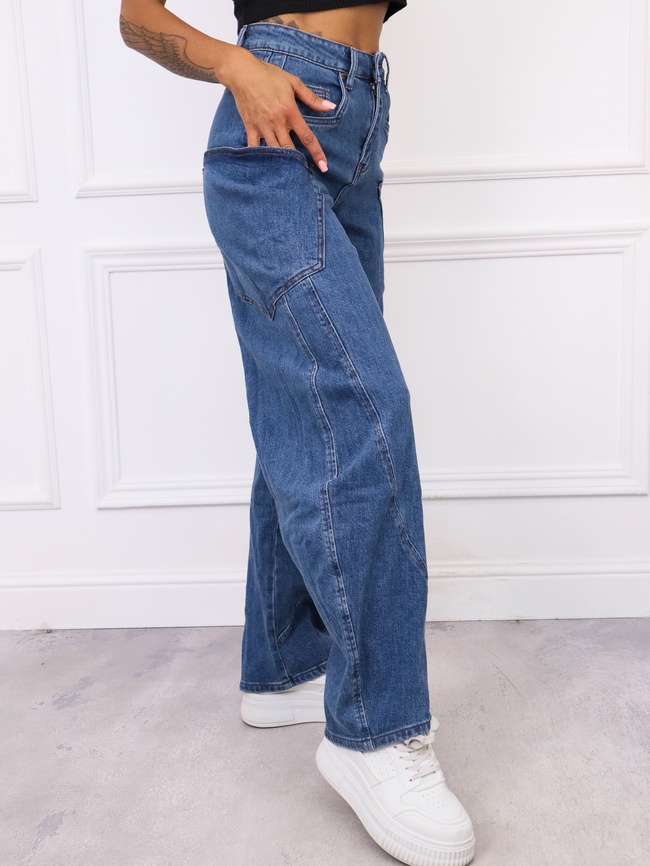 SPODNIE JEANSOWE Z NOGAWKAMI TYPU BARREL- NIEBIESKIE