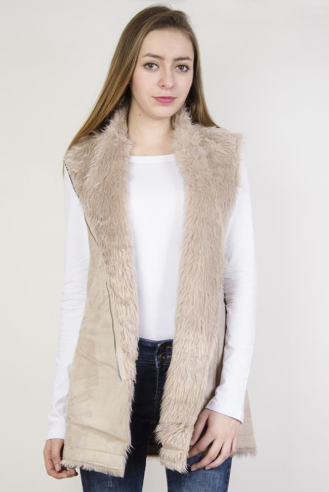 Beżowa kamizelka z futerkowym wnętrzem