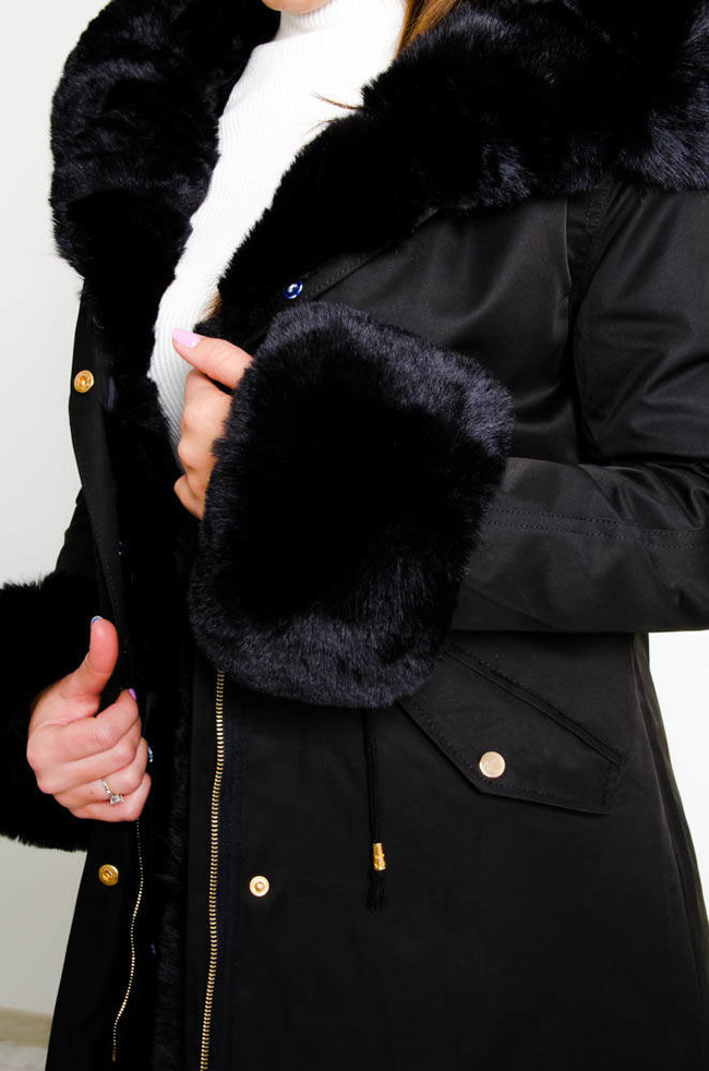 CZARNA KURTKA PARKA ZIMOWA Z ODPINANYM FUTERKIEM