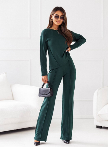 KOMPLET BLUZKA+ SPODNIE Z PRZESZYCIAMI- BUTELKOWA ZIELEŃ