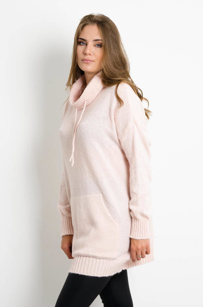 DŁUGI RÓŻOWY SWETER Z KIESZENAMI 