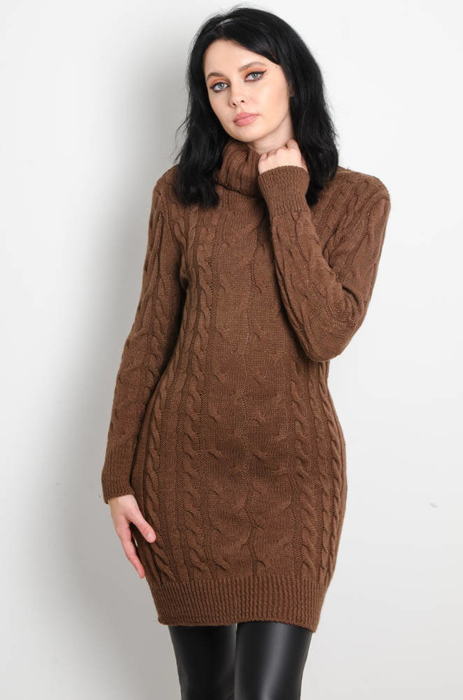 BRĄZOWA SWETERKOWA SUKIENKA Z GOLFEM