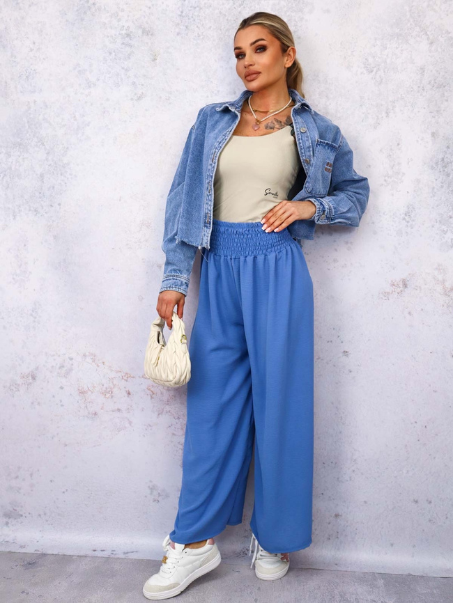SPODNIE MATERIAŁOWE Z SZEROKIMI NOGAWKAMI I GUMĄ W PASIE- NIEBIESKIE