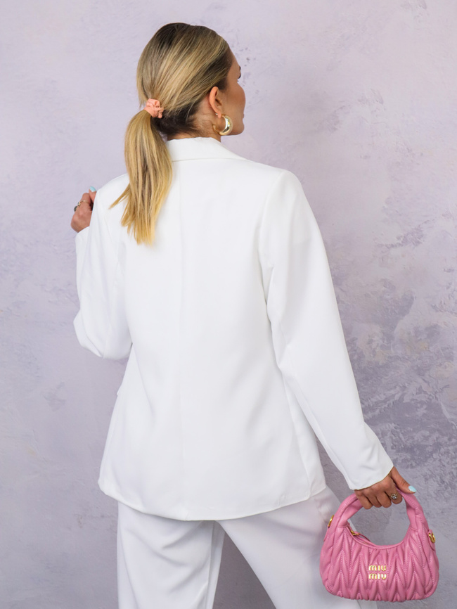 KOMPLET ELEGANCKI MARYNARKA+ SPODNIE- BIAŁY